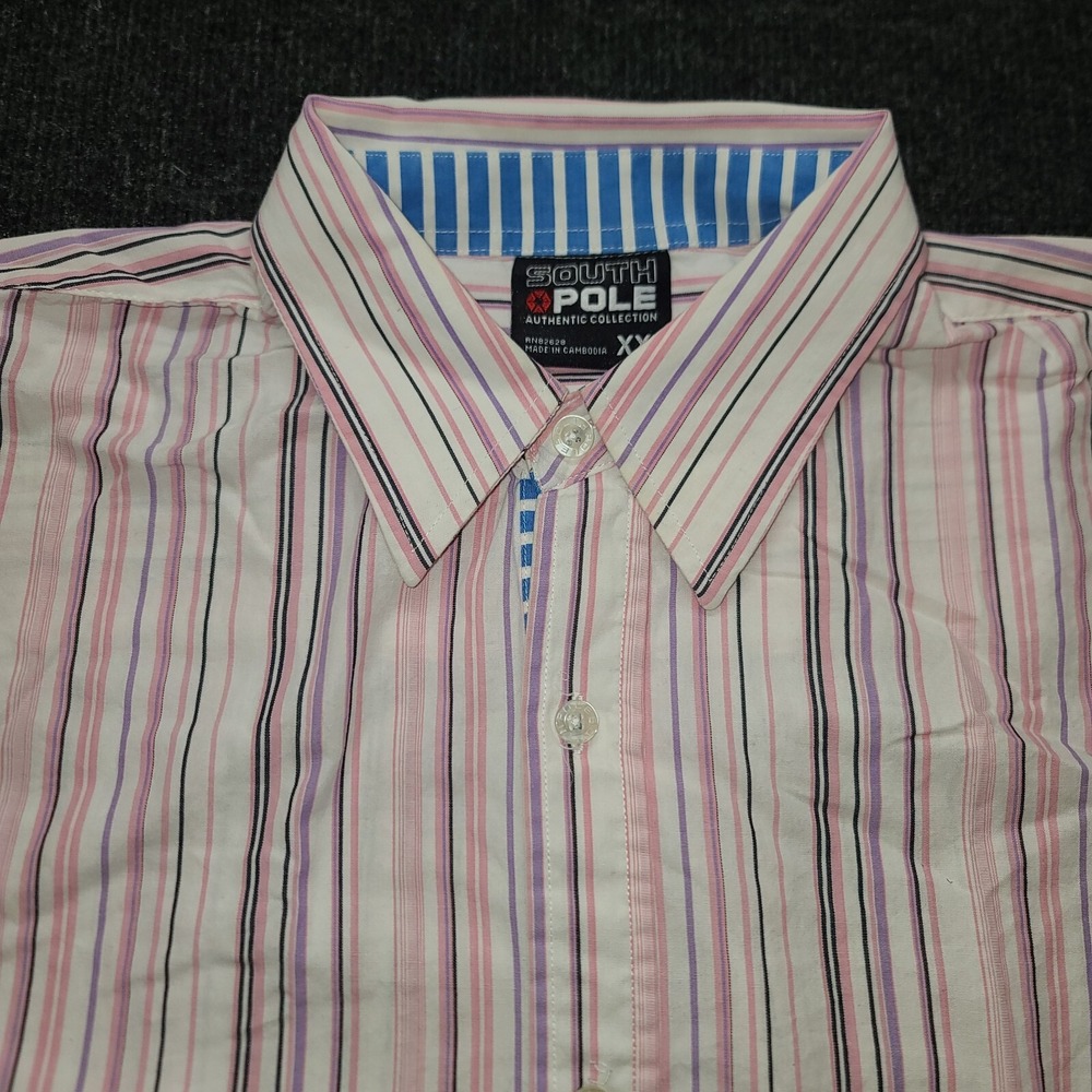 Southpole Men's XXL Button Down Shirt‎ Y2K Striped Cotton Streetwear Casual